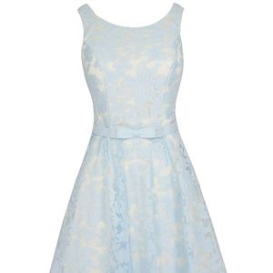 Blue Vintage Floral Lace Contrast With Bow